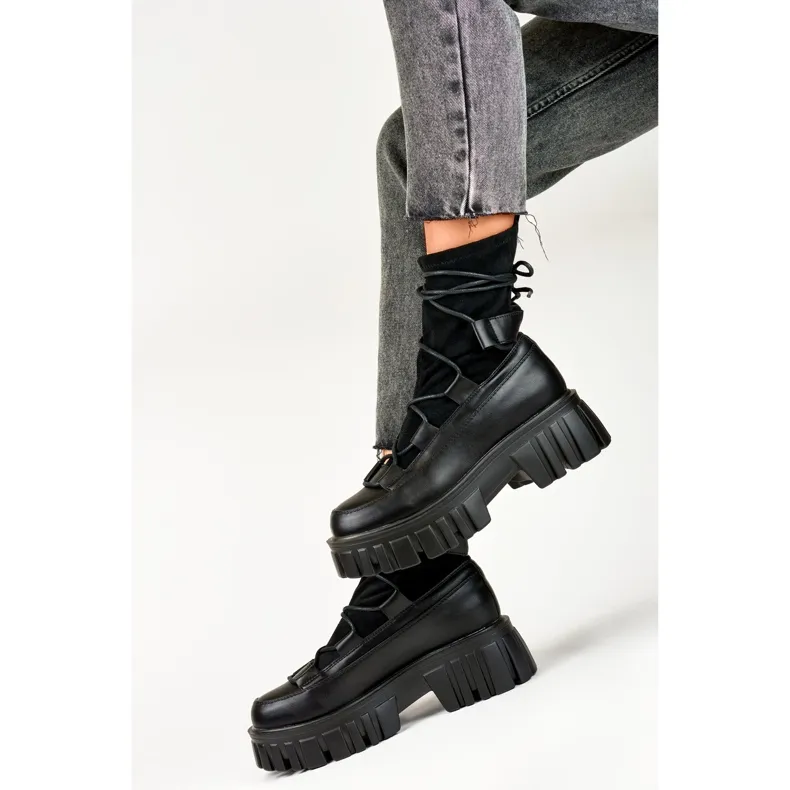 Bottines femme à lacets sur plateforme avec tige souple le noir