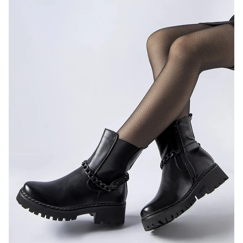 Bottines isolées noires avec chaîne Tiziano le noir