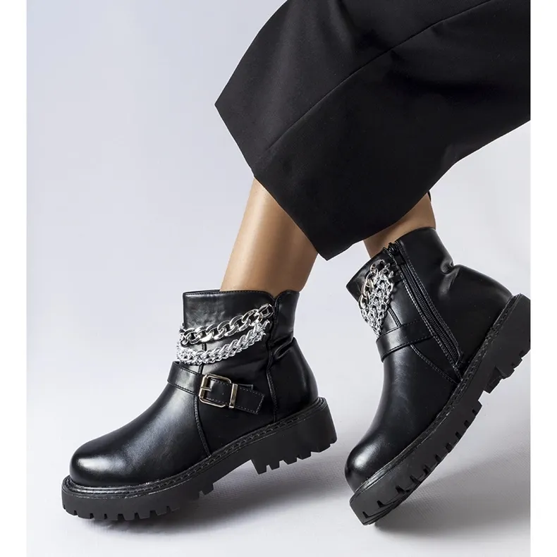 Bottines noires avec chaînes décoratives de Mezzavia le noir