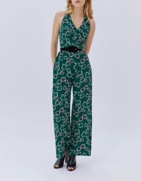 Combinaison pantalon verte imprimé maxi fleurs Femme