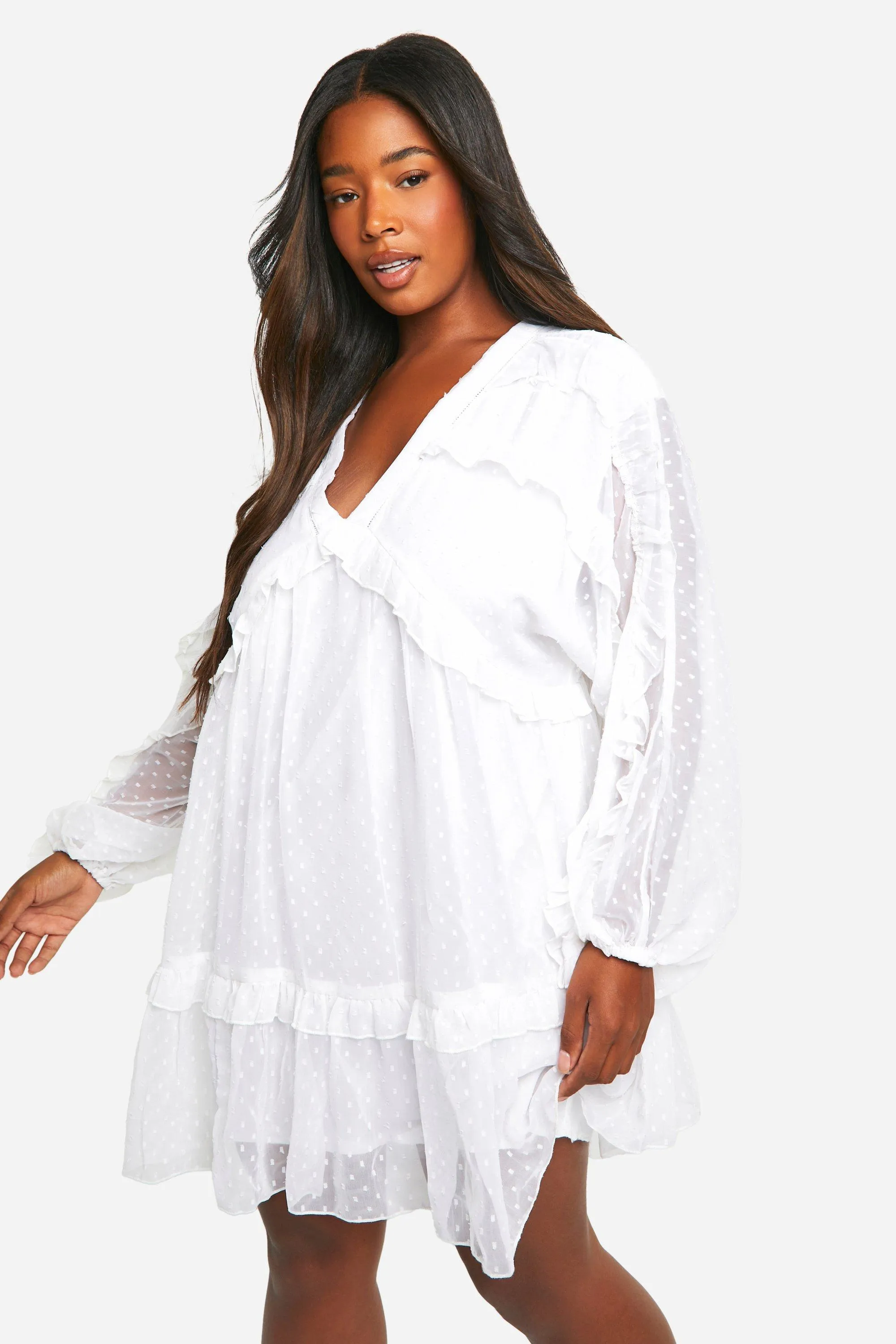 Grande taille - Robe babydoll à volants en maille