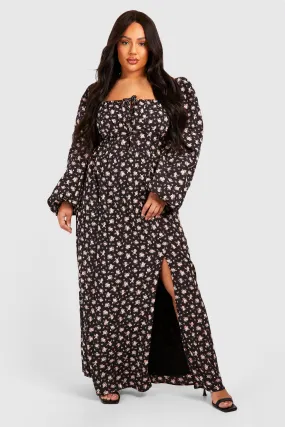 Grande taille - Robe longue fleurie à manches bouffantes