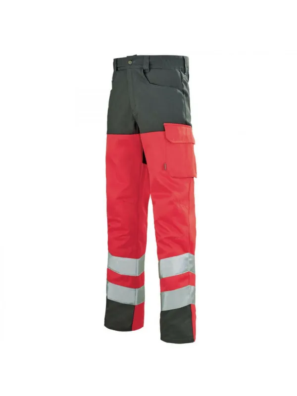 Pantalon de travail Haute visibilité rouge fluo et gris A.Lafont