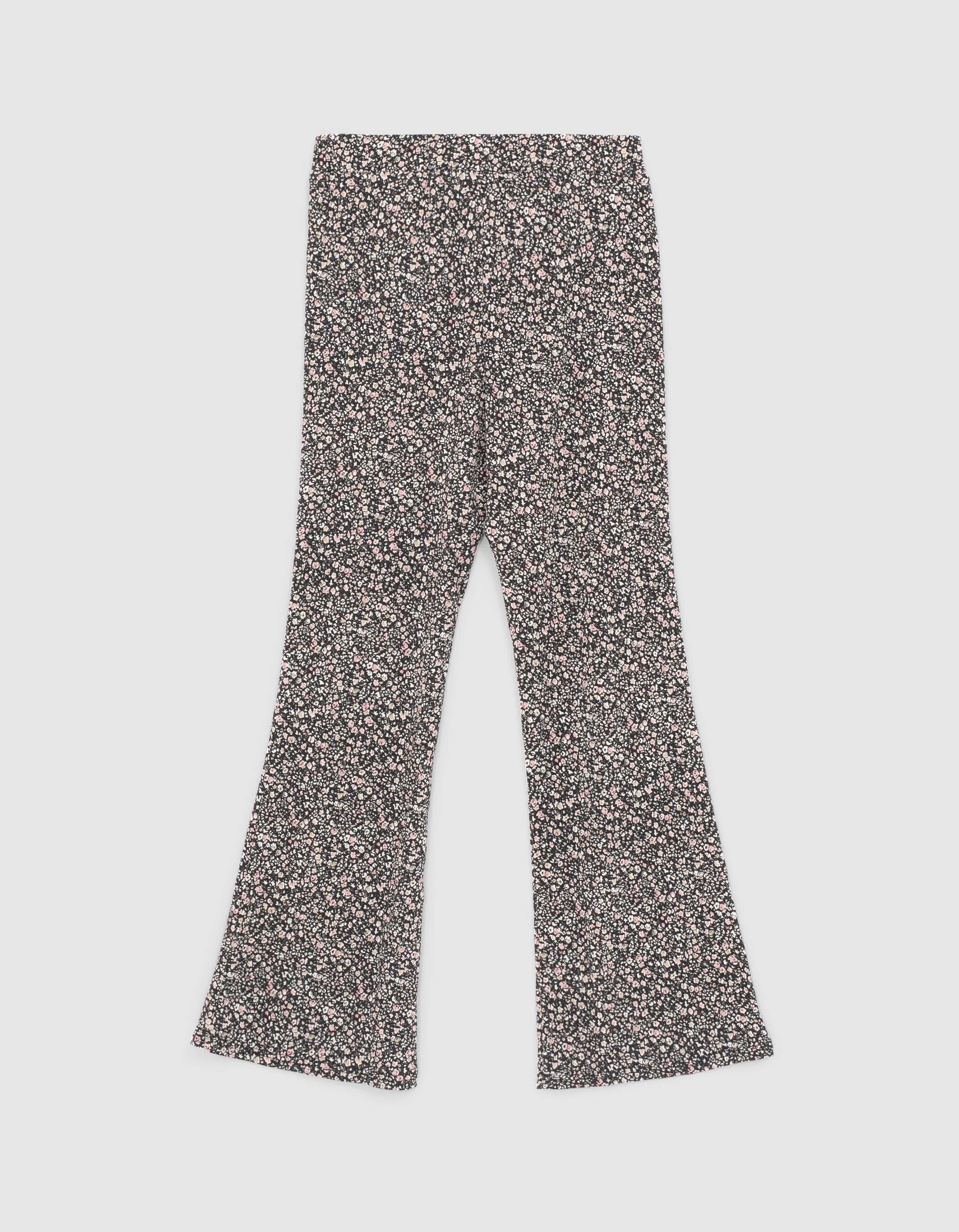 Pantalon flare noir à imprimé fleuri fille