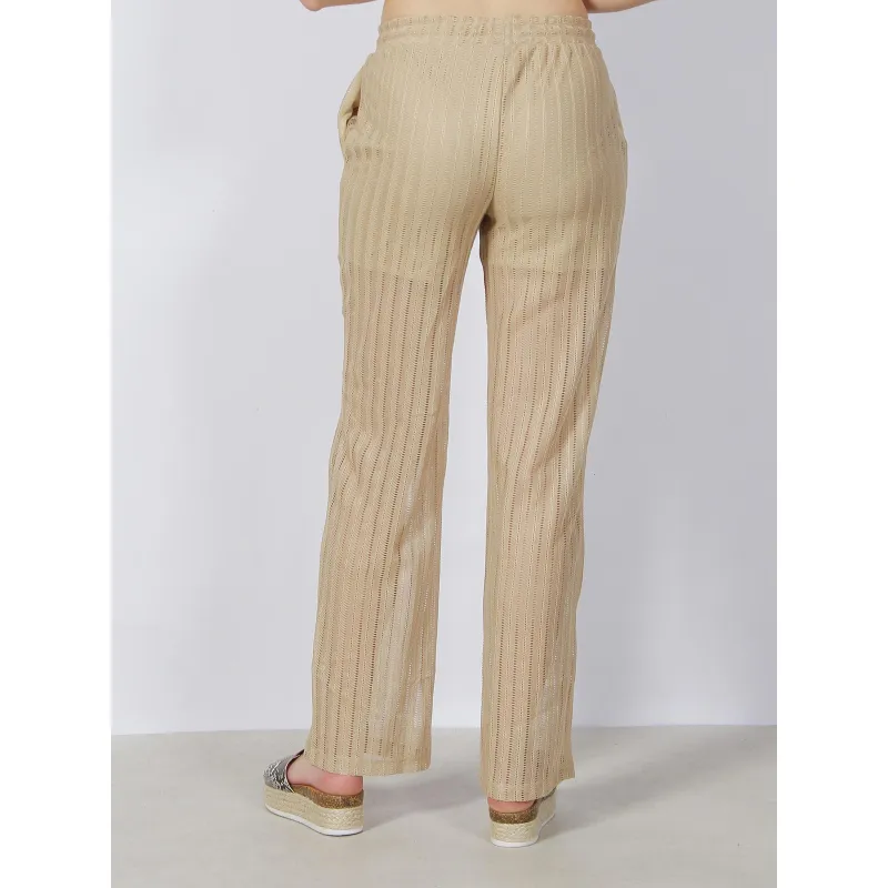 Pantalon large ajouré dicte beige femme - Vero Moda | wimod