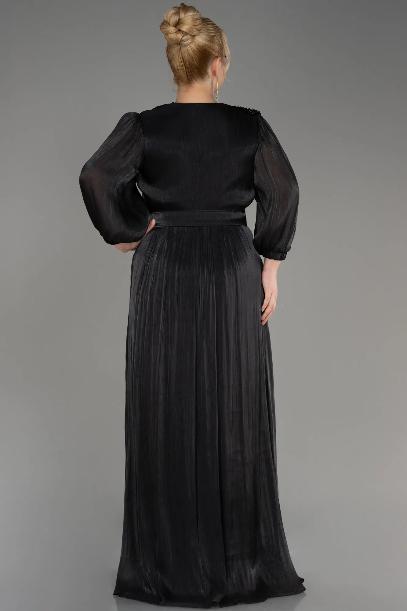 Robe De Fiançailles Grande Taille Longue Mousseline Noir ABU3871