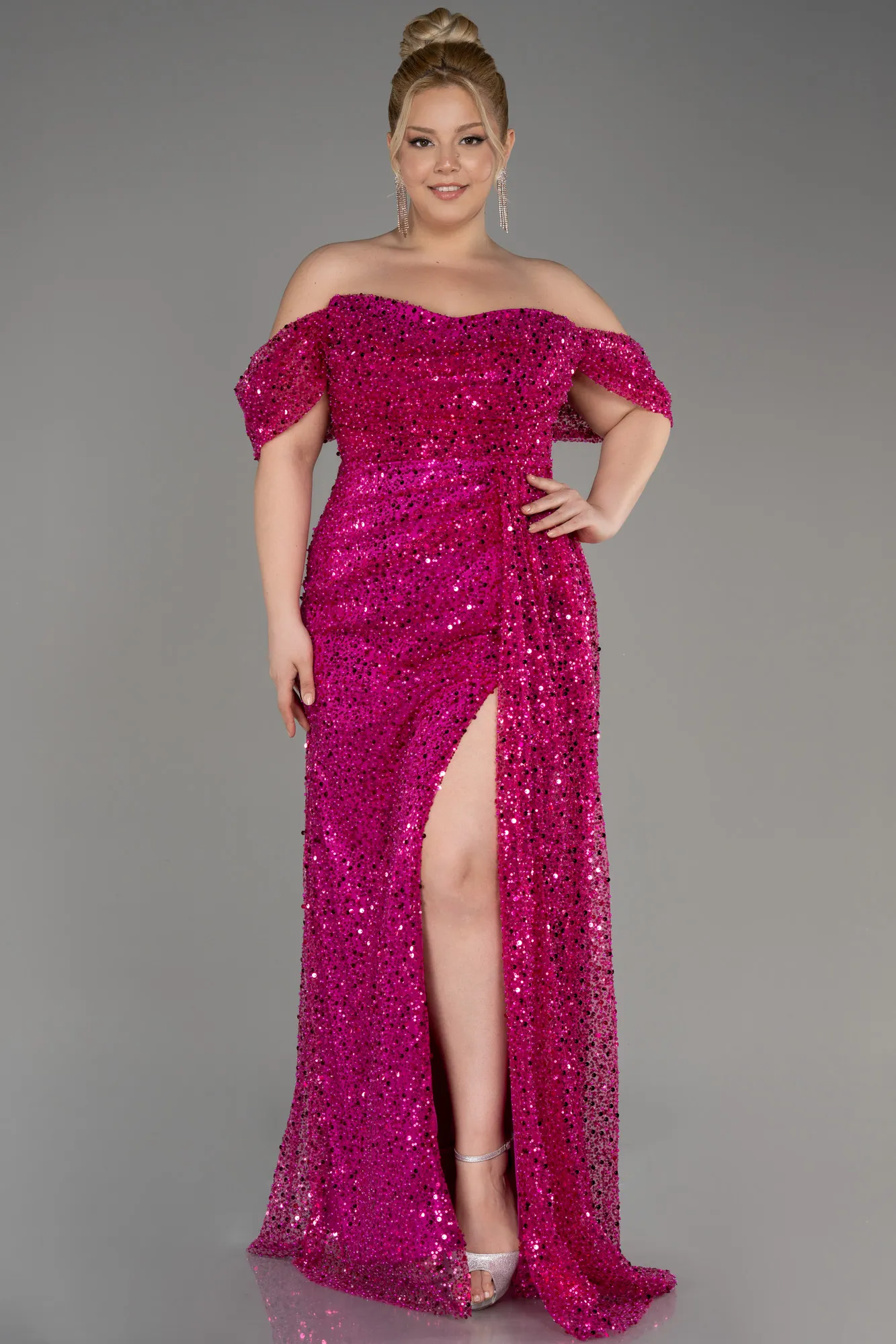 Robe De Fiançailles Grande Taille Squameuse Longue Fushia ABU3579