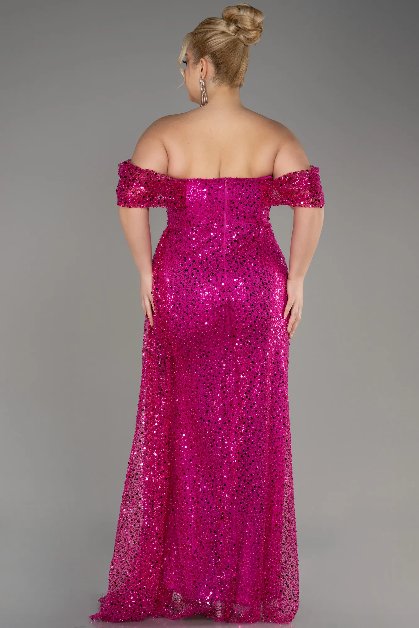 Robe De Fiançailles Grande Taille Squameuse Longue Fushia ABU3579