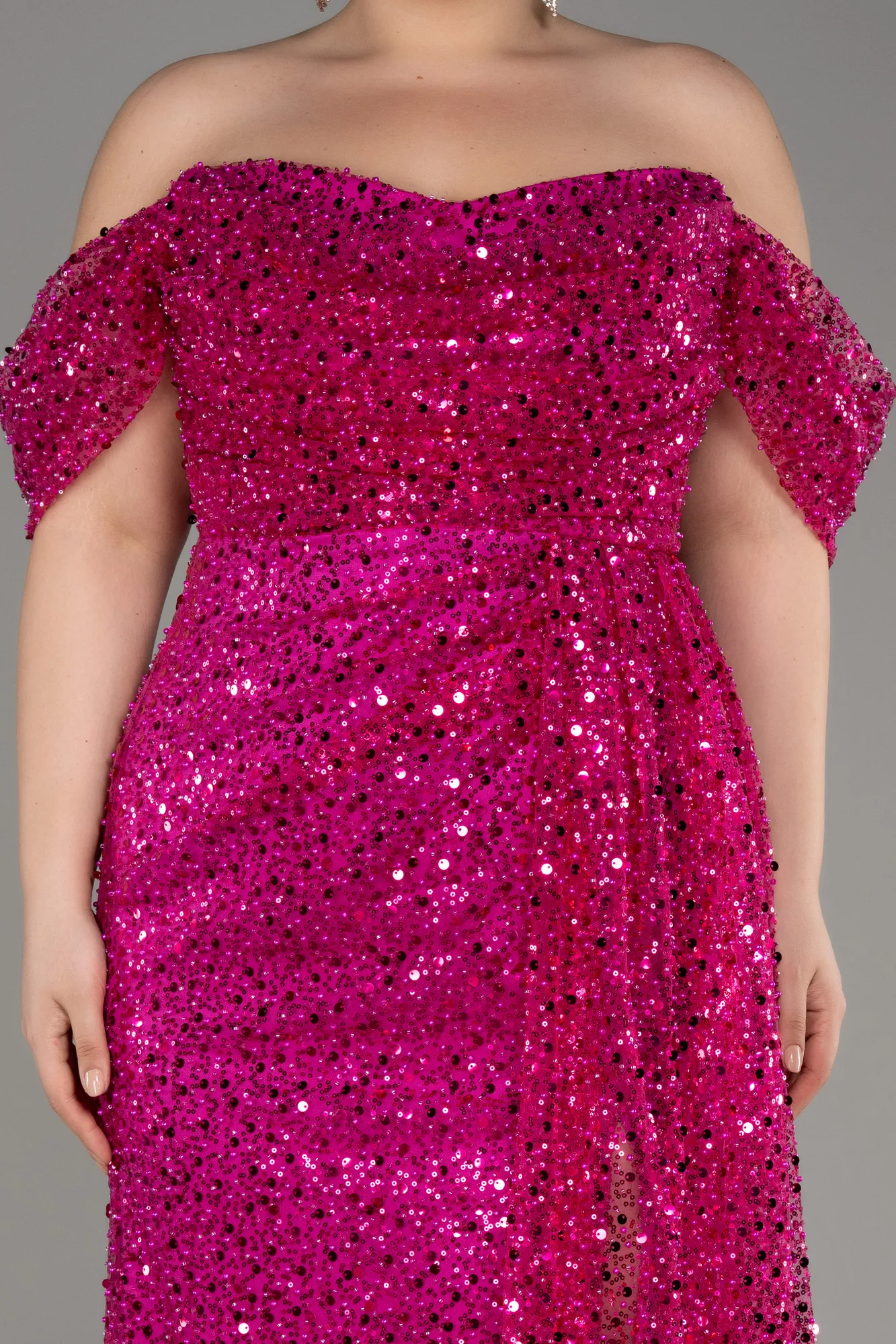 Robe De Fiançailles Grande Taille Squameuse Longue Fushia ABU3579