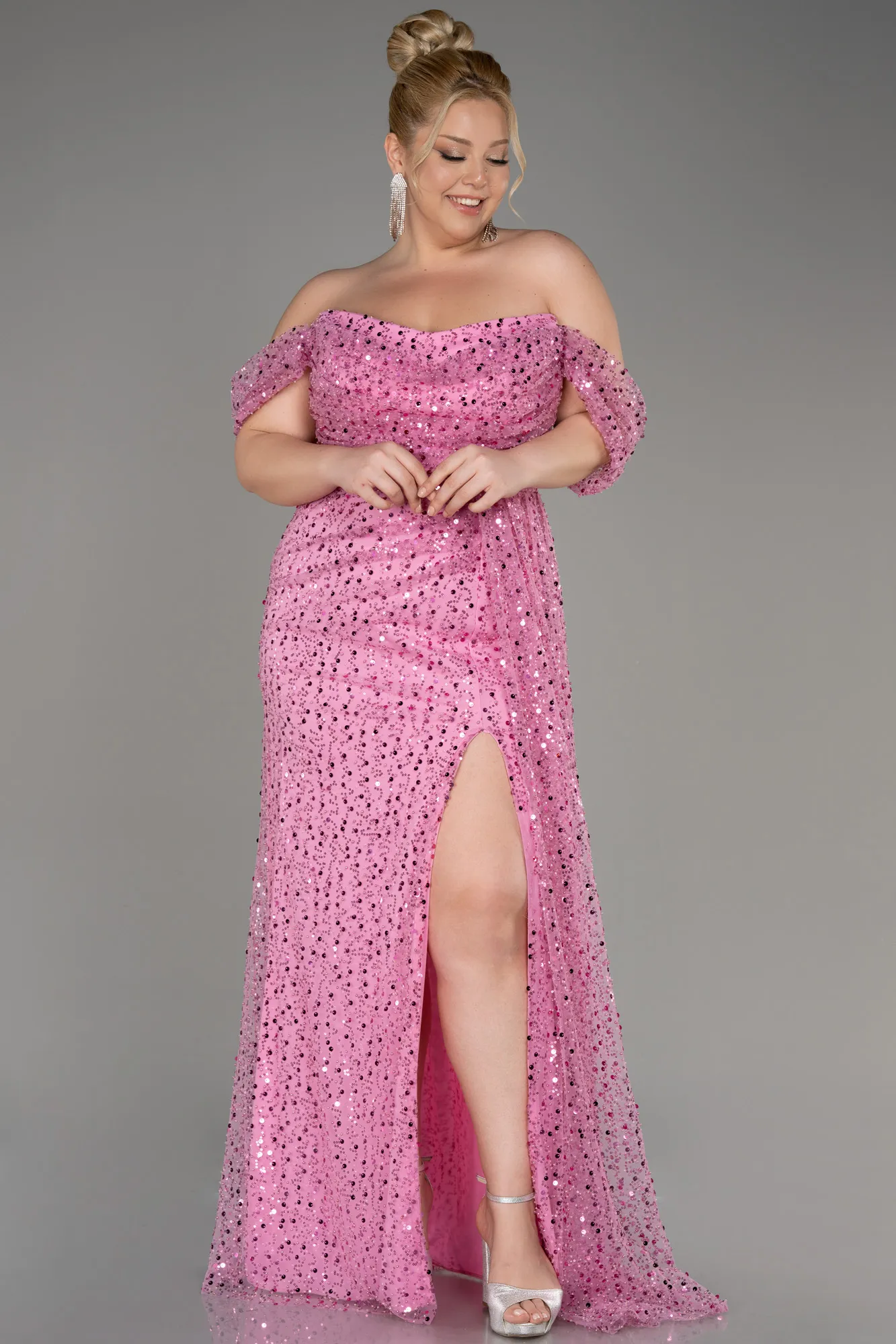 Robe De Fiançailles Grande Taille Squameuse Longue Fushia ABU3579