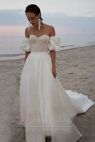 Robe de mariée Romantique Au Drapée Manquant Épaule Dégagée Satin