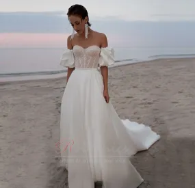 Robe de mariée Romantique Au Drapée Manquant Épaule Dégagée Satin