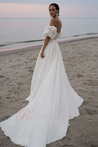 Robe de mariée Romantique Au Drapée Manquant Épaule Dégagée Satin