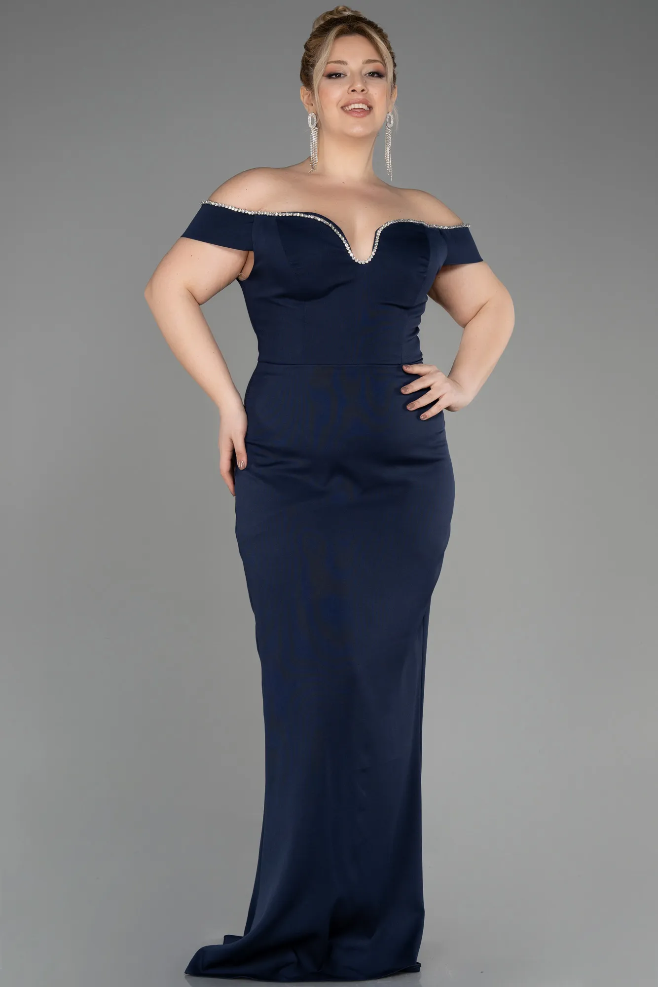 Robe de Soirée Grande Taille Longue Bleu Marine ABU3784