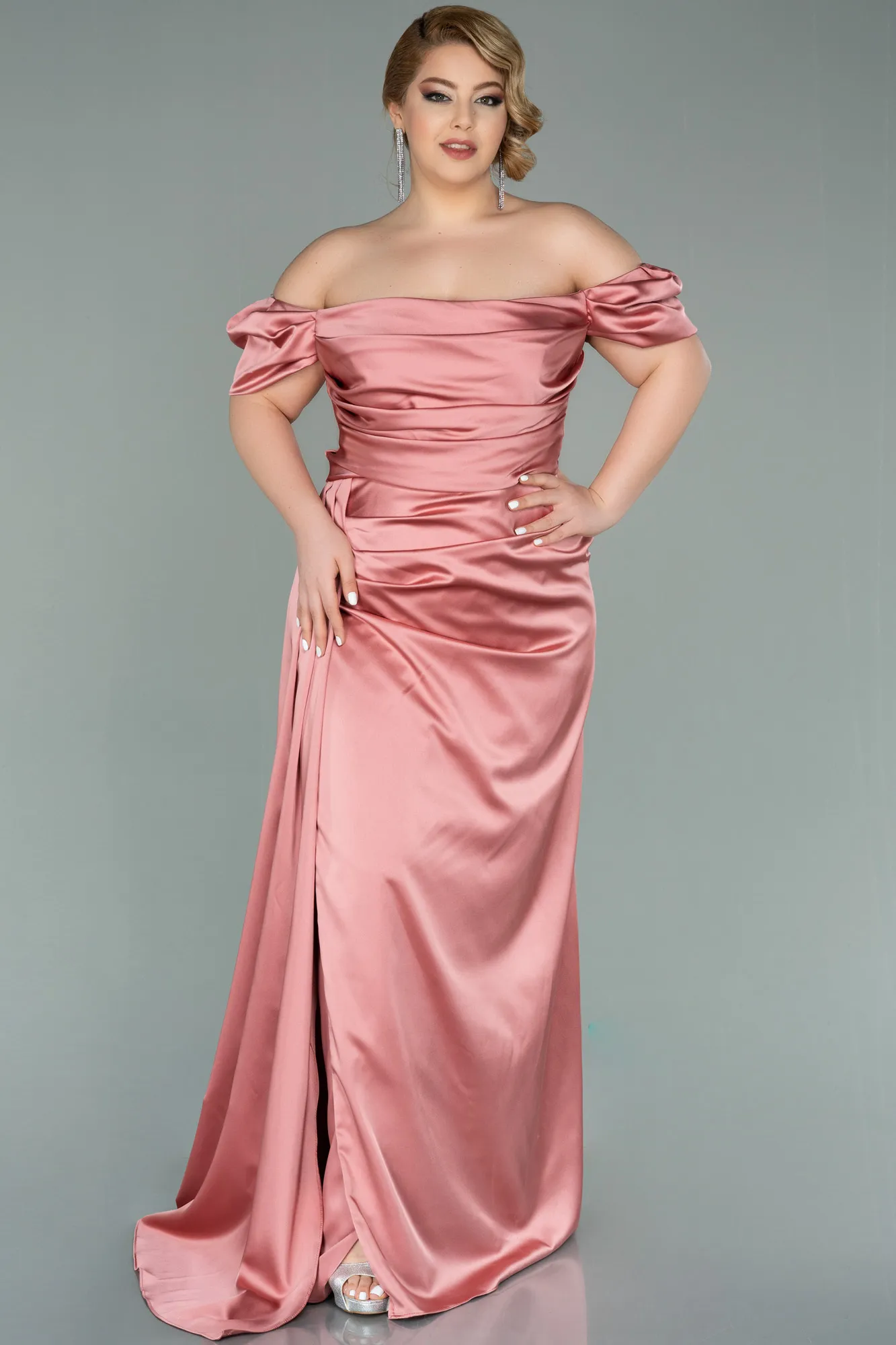 Robe De Soirée Grande Taille Satin Longue Couleur Cerise ABU1626