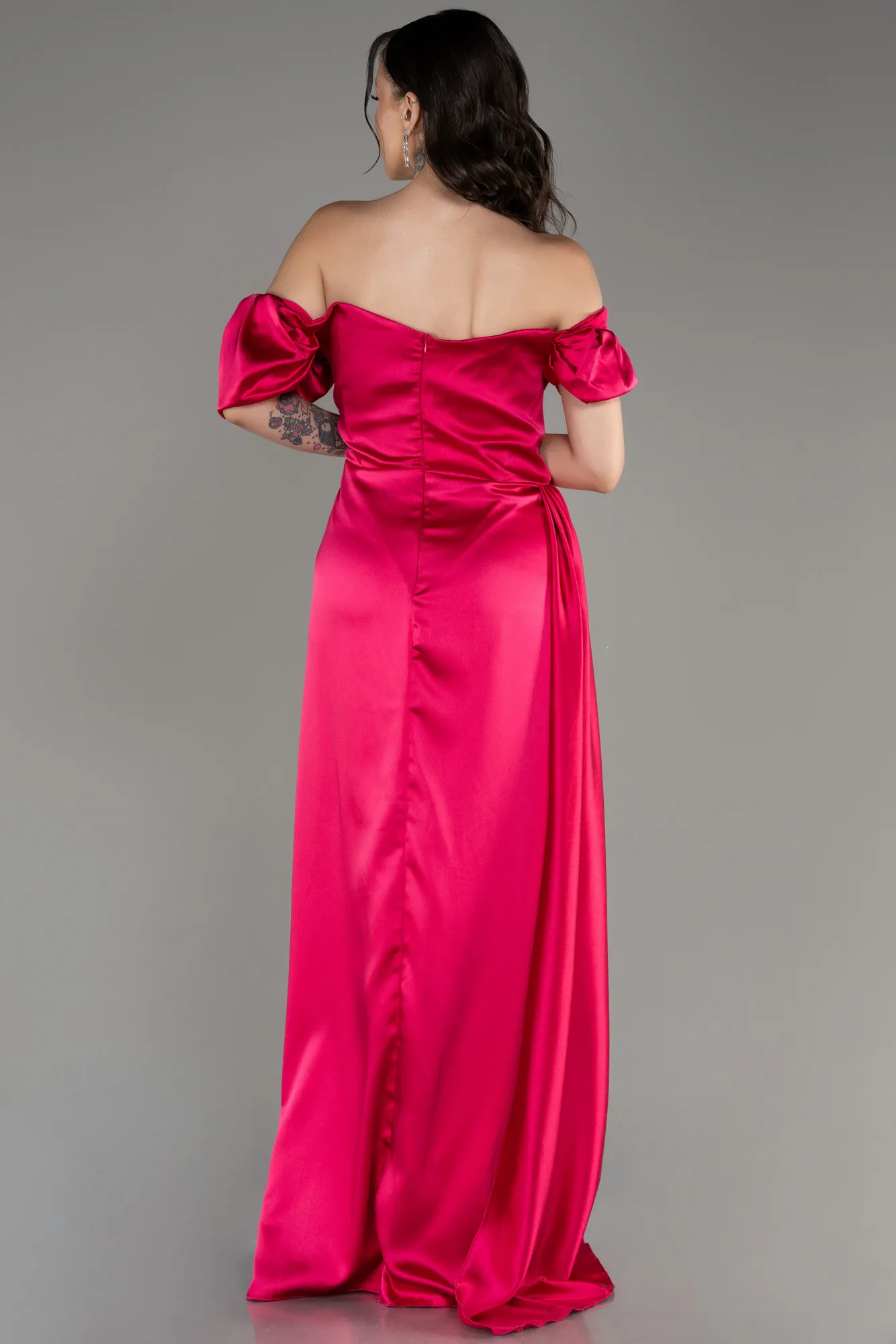 Robe De Soirée Grande Taille Satin Longue Couleur Cerise ABU1626