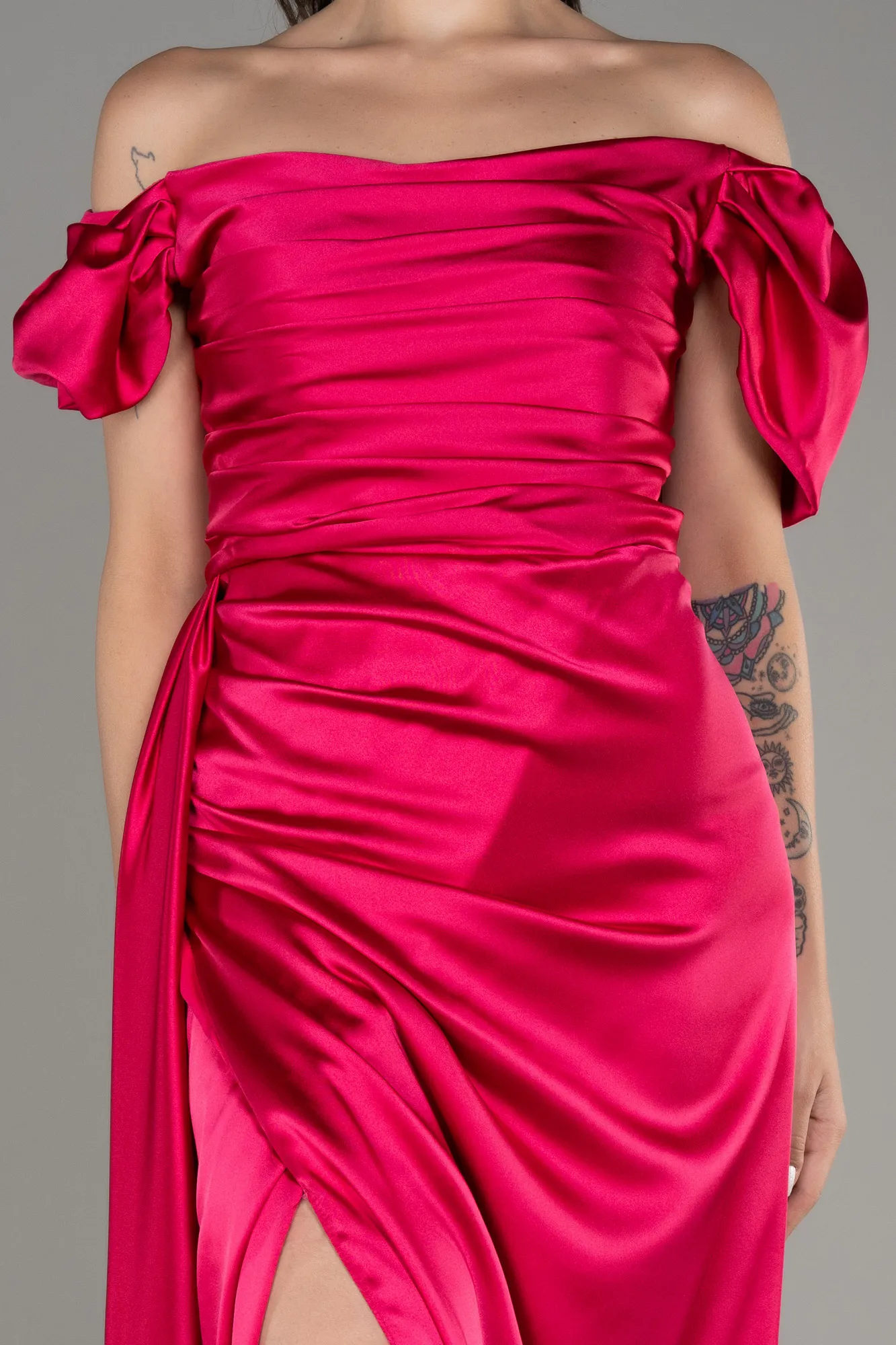 Robe De Soirée Grande Taille Satin Longue Couleur Cerise ABU1626