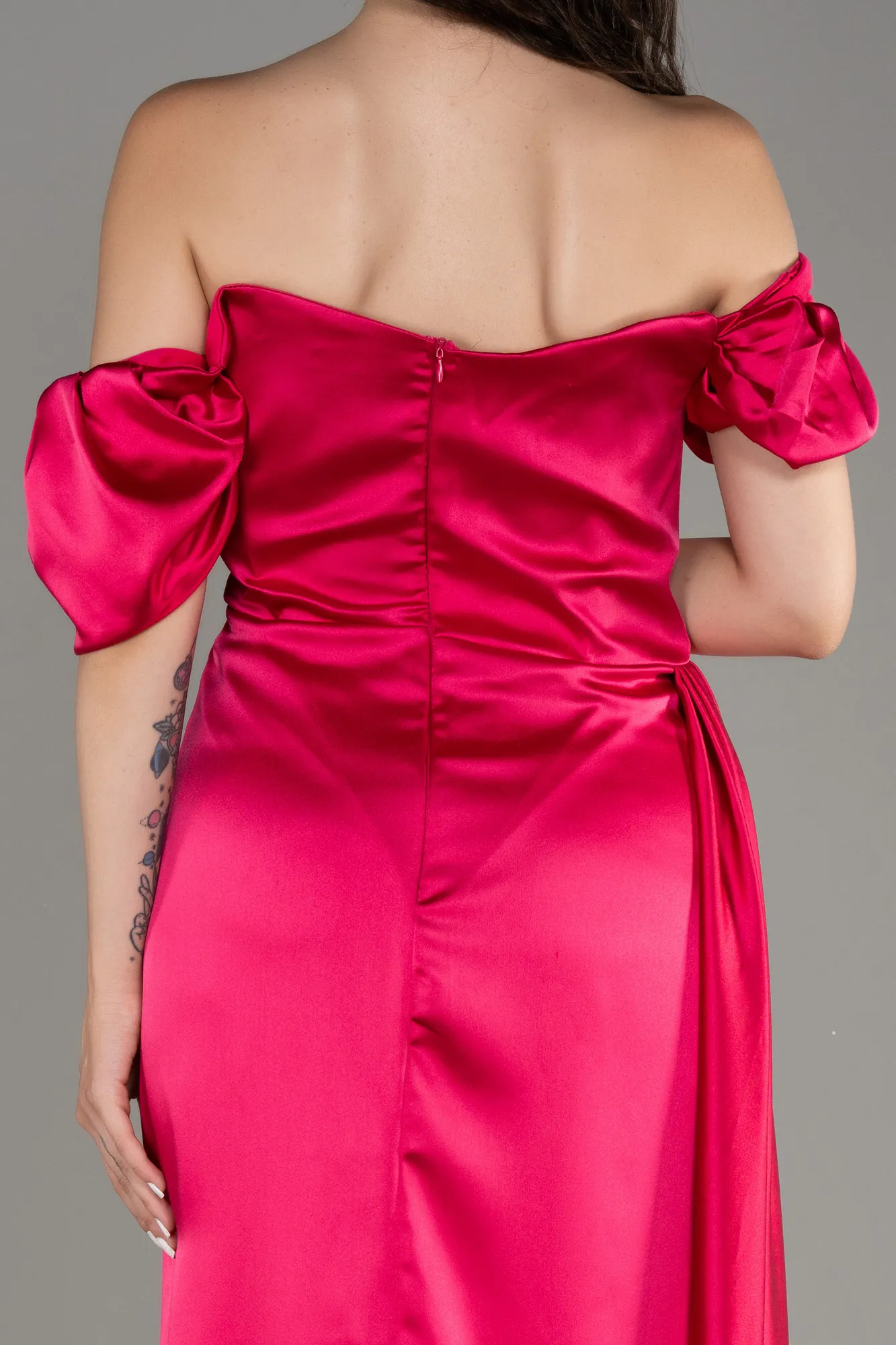 Robe De Soirée Grande Taille Satin Longue Couleur Cerise ABU1626