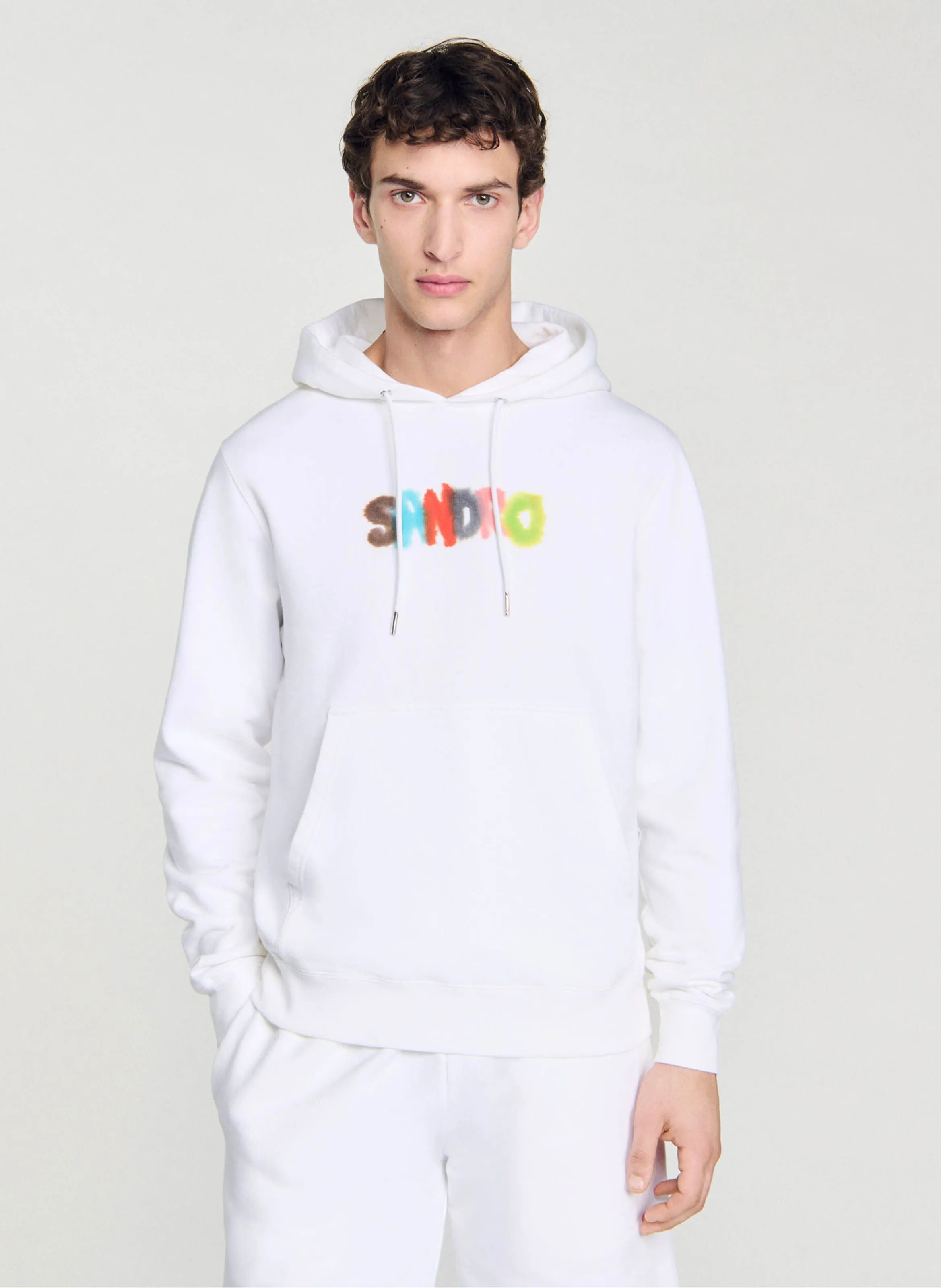 SANDRO  Sweat à capuche imprimé en coton - Blanc