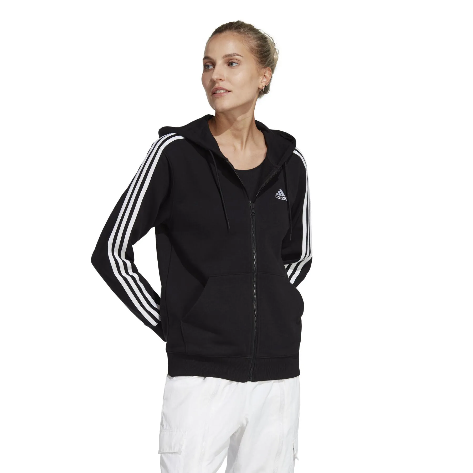 Sweatshirt régulier full zip à capuche molleton femme adidas Essentials 3-Stripes