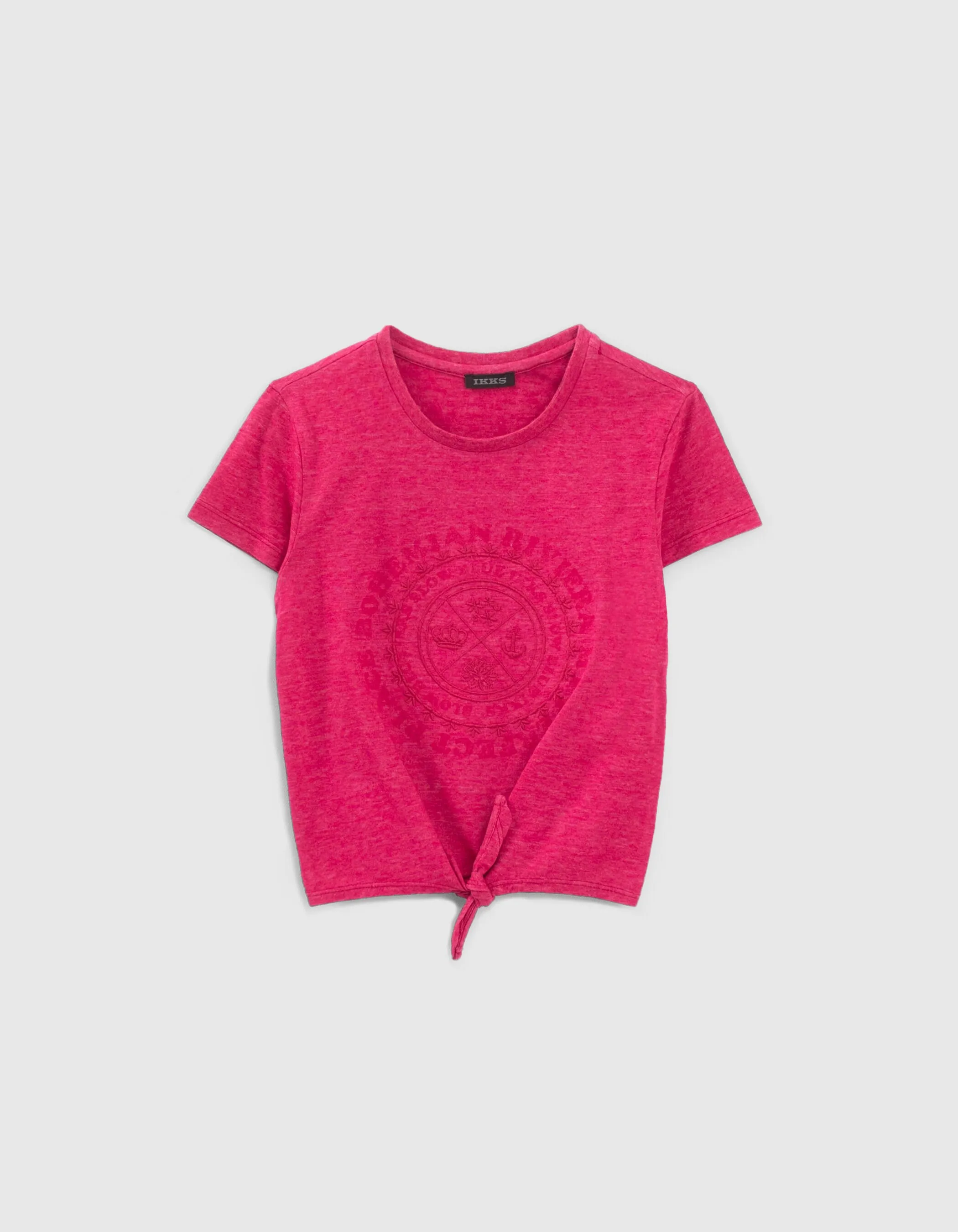 T-shirt fuchsia rosace avec noeud devant fille