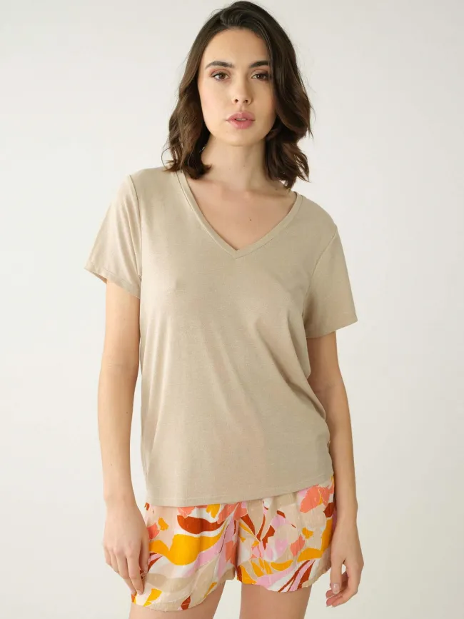 T-shirt glowy beige femme - Deeluxe | wimod