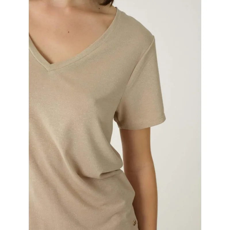 T-shirt glowy beige femme - Deeluxe | wimod