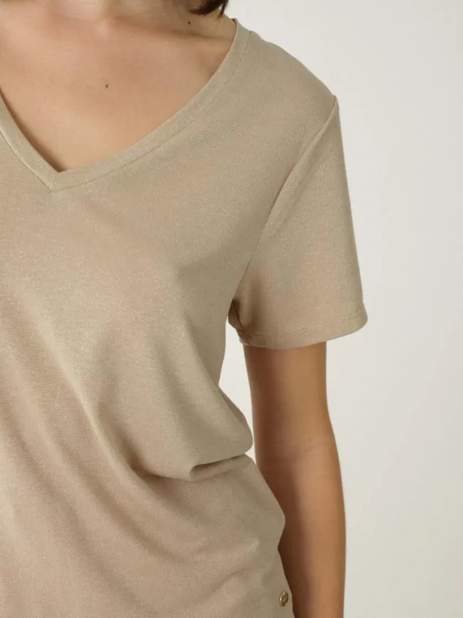 T-shirt glowy beige femme - Deeluxe | wimod