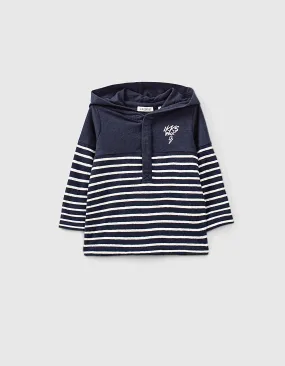 Tee-shirt marinière navy à capuche coton bio bébé garçon 