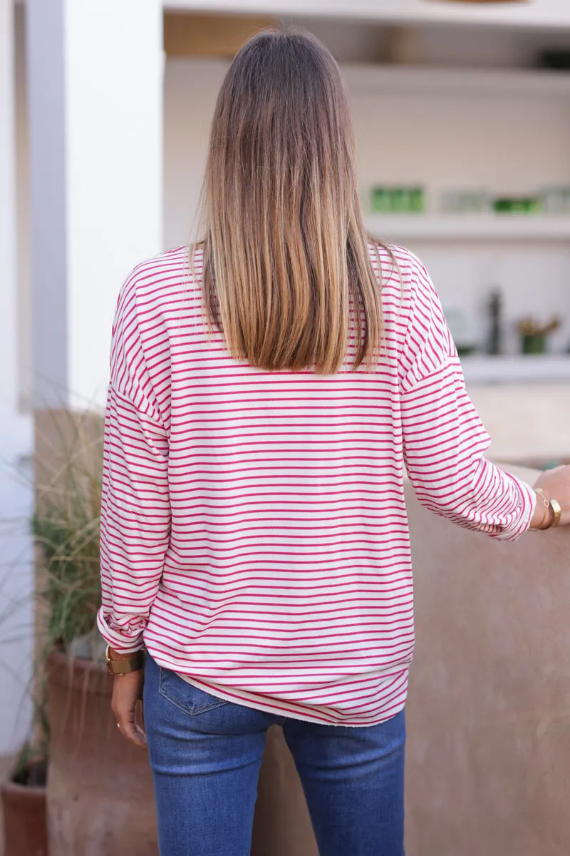 Top jersey à rayures fuchsia fleur en éponge